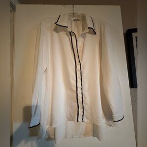 NWOT White Birch White Button-Up Blouse with Black Trim